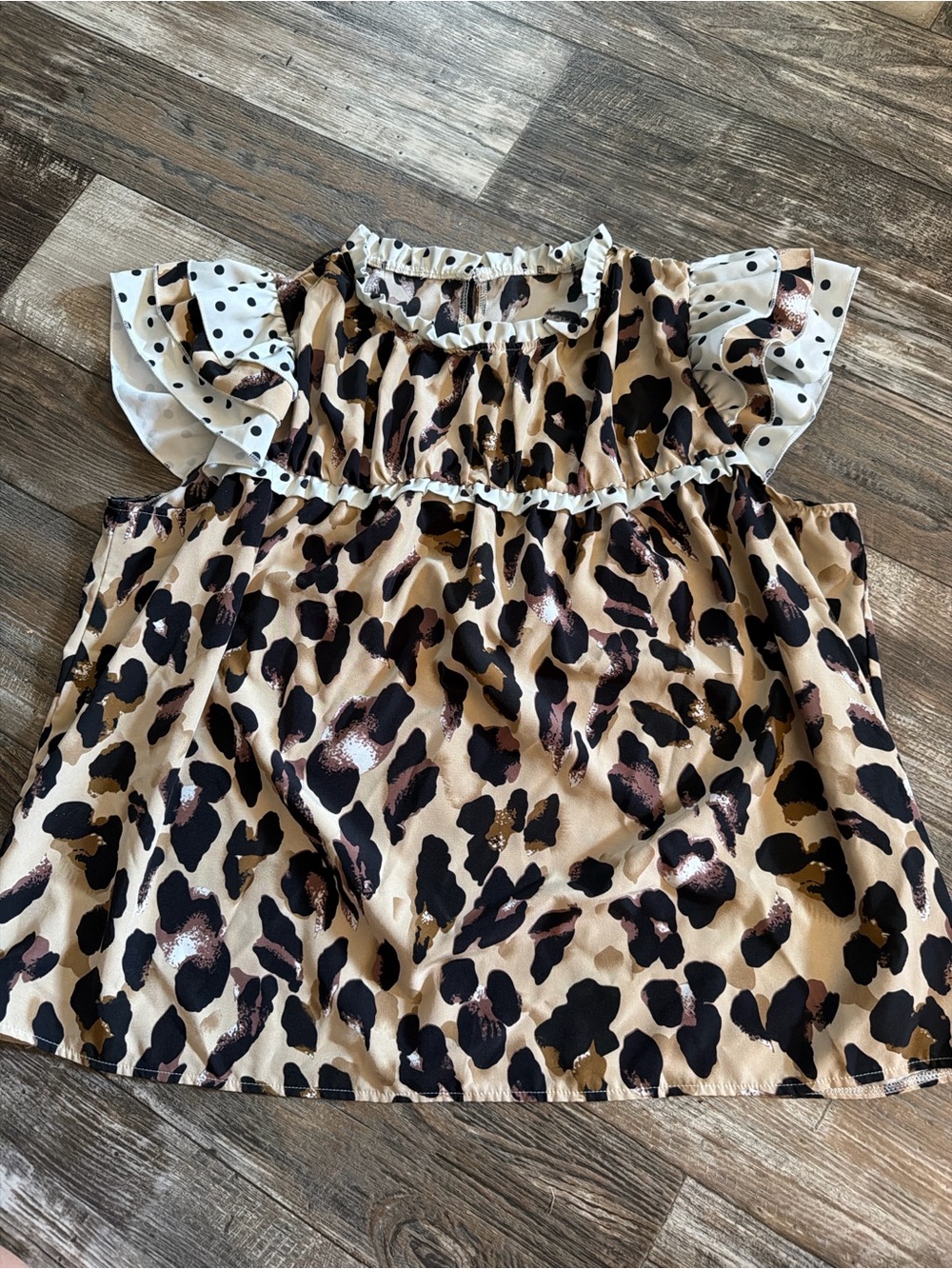 SHEIN Leopard Print Ruffle Sleeve Top - Tan, Black, White